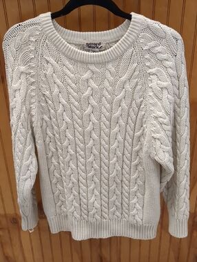 Gerard Works Off White Cable Knit Crewneck Sweater